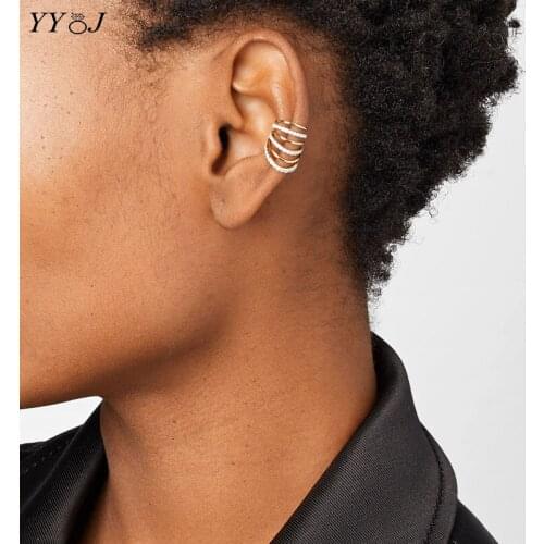 Cz Rhinestone multilayered ear cuff earrings without piercing women gold plated punk cool hip-hop creative earrings fashion 2020