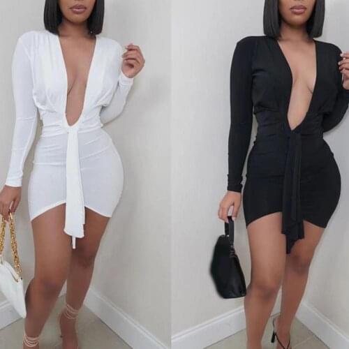 Womens Dresses Deep V-neck Skin-friendly Female Long Sleeve Tight Dress for Going Out Summer Elegant Lady Party Clothes Vestido