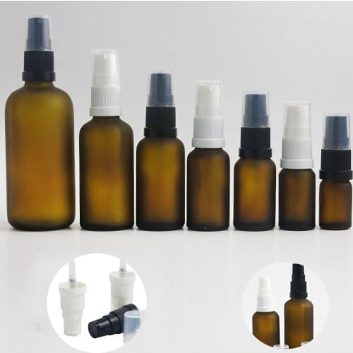 100ml 50ml 30ml 20ml 15ml 10ml 5ML Frost Amber Glass Essential Oil Bottle With Lotion Pump Refillalbe Skin Care Cream Bottle
