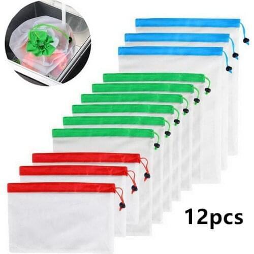 12pcs Reusable Grocery Shopping Bag Eco Friendly Bags String Bag Fruit and Vegetable bag Toys Storage Mesh Produce Shopping Bag
