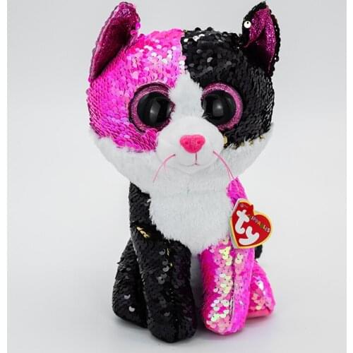 15CM Ty Flippables Plush Animal Doll Malibu The Pink Black Sequined Cat Collection Childrens Toy Birthday Christmas Gift