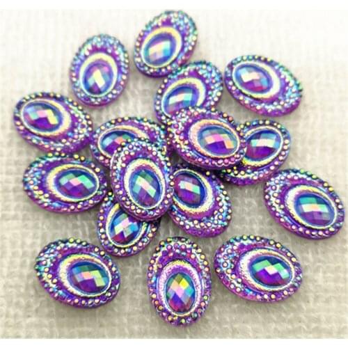 20PCS 13mm*18mm AB Resin Peacock Eye Rhinestone Flatback Wedding Diy Button Crafts