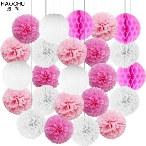 24Pcs/Set Hanging Paper Ball Lanterns Tissue Paper Pom Pom Flower Honeycomb Balls Lantern Wedding Birthday Christmas Party Decor