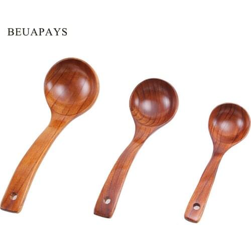 3pcs/Set Wooden Long Handle Big Spoon Non Stick Hot Pot Soup Porridge Tableware Cooking Accessories Home Party Kitchen Supplies