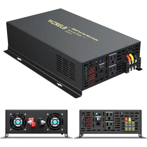 3000W Off Grid Pure Sine Wave Power Inverter 24V to 220V Solar Inverter 12V/48V/96V/110V DC to AC 120V/230V/240V Wired Control
