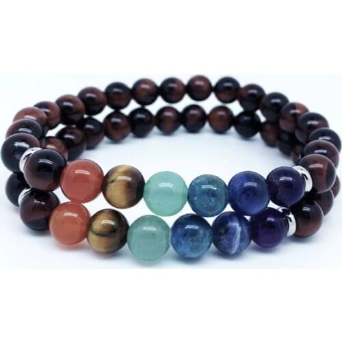 6mm 8mm Natural Red Tigers Eye Stone Gem 7 Chakra Bracelet Yoga Lovers Cure Energy Crystal String Beads Wealth Healthy