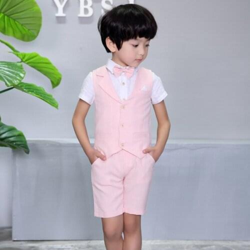 Brand 2PCS Vest+Shorts Kids Boys Summer Clothing Sets Gentleman Children Wedding Party Flower Boys Formal Suits Dress F113