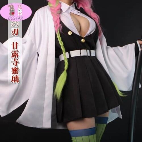 COSTAR Hot Anime Demon Slayer Kanroji Mitsuri Cosplay Costume Full Set Wig Shoes Girls Women Halloween