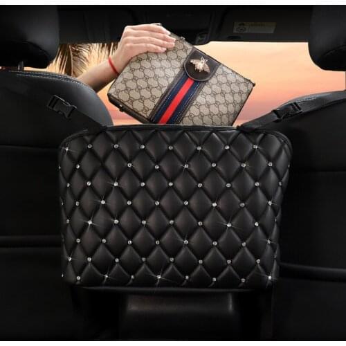 Car Handbag Holder Bling Rhinestones Seat Back Organizer Mesh Large Capacity Bag