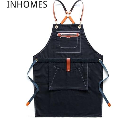 Apron Work Denim Milk Coffee Barber Clothes Hair Stylist Beauty Nails Uniform Custom Printing Logo delantal cocina hombre mujer