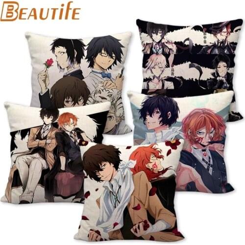 Custom Bungou Stray Dogs Anime Pillowcase 45X45cm Wedding Decorative Eco-Friendly Cotton Linen Fabric Pillow Case