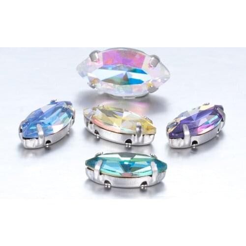 Laser Shine Horse Eye Rhinestone Set K9 Glass Rhinestones Claw Set Pointback Crystal Sew On Clothing Crafts DIY Rhinestones