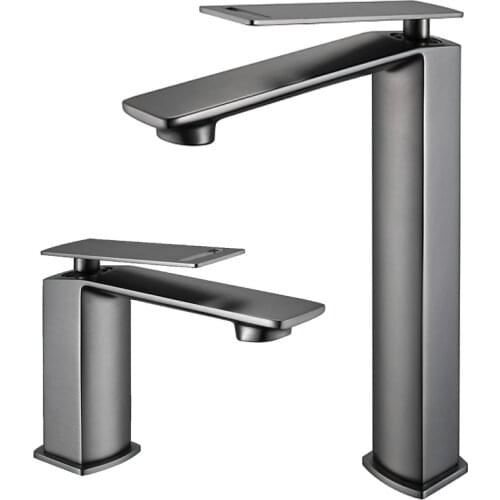 Copper Casting Bathroom Basin Faucet Grey Brass Sink Mixer Tap Vessel Crane Hot & Cold Deck Mounted Single Handle Black/Chrome