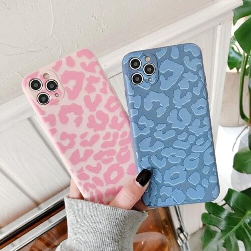 Fashion Blue Pink Leopard Print Phone Case For iPhone 12 Mini 11 Pro Max X Xr XS Max 7 8plus Vintage Frosted Soft TPU Back Cover