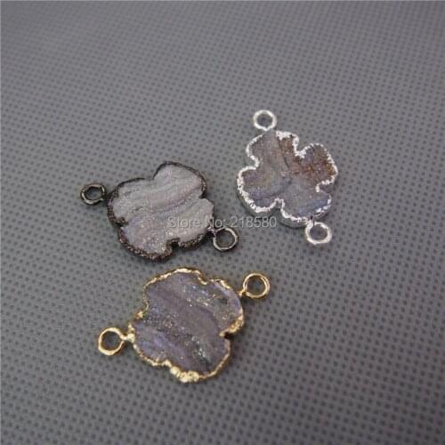MU150907181 Agates Druzy Clover Pendant Charm with Gold Color Electroplated or silver plated or gunmetal plated