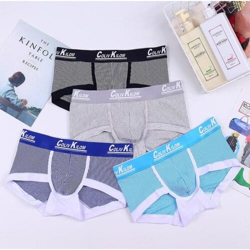 Mens fashion panties cotton striped mid-waist flat corner pants four-corner pants mens couple underwear wholesale