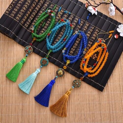 Nepal Bronze Buddha Bead Pendant Ancient French Glass Tassel Necklace Creative Wild Cotton Ladies Long Necklace Wholesale