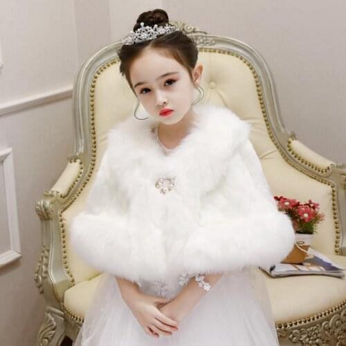 2019 New High Grade flower Girls Winter Wedding Plush Faux Fur Bolero Baby Girls Soft Thick Party Coat Kids Wedding Cape