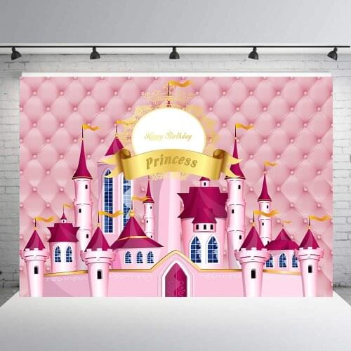 Pink princess castle photography backdrops baby shower girl birthday party decor dessert table photo background vinyl studio B79
