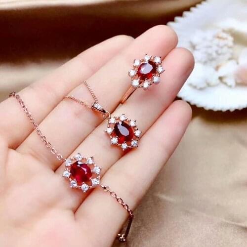 Shilovem Natural New Burning Pigeon Blood Ruby Gemstone pendants Rings for Women Real 925 Sterling Silver Fine mtz05070023agh