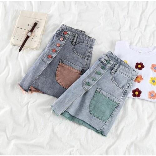 Contrasting Color Denim Shorts Womens Summer 2021 New Large Size High Waist Slimming Casual Hot Pants Skirt Shorts for Women