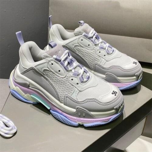 Mixed Colours Sneakers Thick Bottom Running Shoes Splice Clunky Sneaker Lace-Up Round Toe Couple Shoes Mesh Womens Shoes