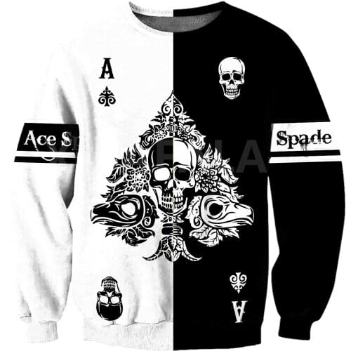 Poker Ace Spade Skull 3D All Print Plus Hoodie Man Women Harajuku Outwear Zipper Pullover Sweatshirt Casual Unisex Jacket