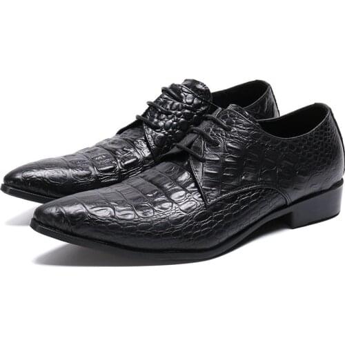Sapato masculino black crocodile genuine leather lace up oxford shoes for men formal shoes fashion low heel classic brogues