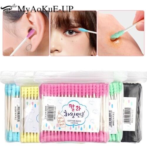 100pcs/Pack Cotton Swab Double Head Women Makeup Cotton Buds Tip For Medical Wood Sticks Nose Ears Cleaning Health Care Tools