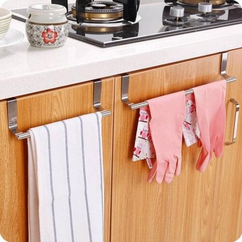 Stainless Steel Towel Rack Kitchen Bathroom Organizer Door Hanging Rag Hanging Rack Kitchen Towel Bar