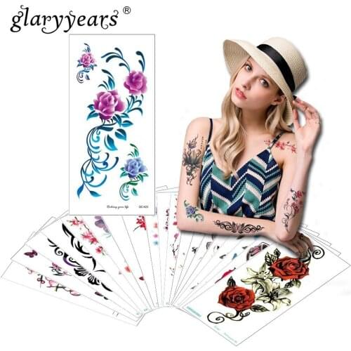 Glaryyears 1 Sheet Temporary Tattoo Sticker Flower Fake Tatoo Flash Tatto Waterproof Small Body Art Men Women QC#04