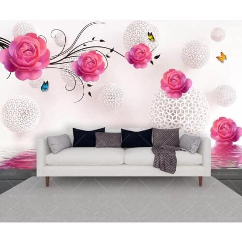 WDBH Custom photo mural 3d wallpaper Modern rose flower butterfly ball home decor 3d wall mural wallpaper for living room