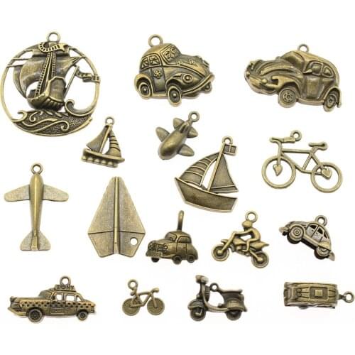 WYSIWYG 40g Antique Bronze Color Zinc Alloy Random Mix Styles Transportation Boat Airplane Bike Car Charms For Jewelry Making