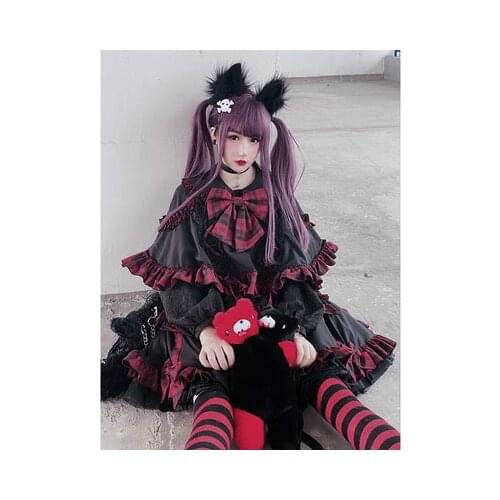 New Vintage Harajuku Skirts Little Devil Red Plaid Bowknot Stitching Fashion Sweet Girl Punk High Waist Mini Kawaii Short Skirts