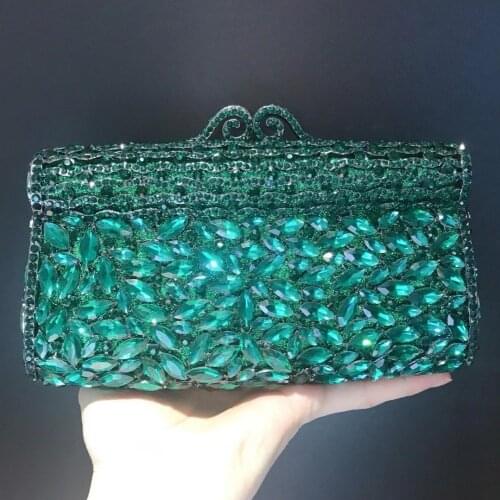 Women green Crystal diamond Minaudiere Clutch bag purse Evening Bag for Wedding Party Bridal clutches bags Handbag Purses wallet