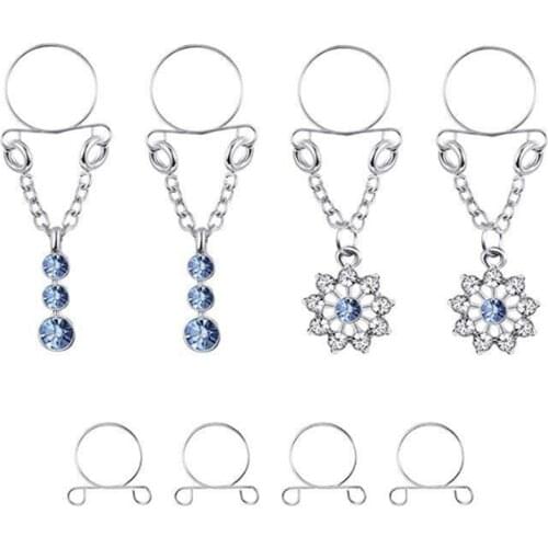 New Fashion Stainless Steel Water Drop Non pierced Clip On Nipple Rings Women Flowers Fake Nipple Dangle Adjustable Body Jewelry