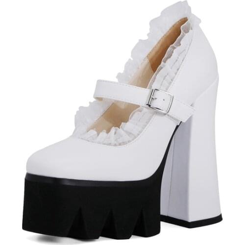 YMECHIC 2021 Womens Pumps Square Toe Thick Platform 15CM Ankle Strap Chunky Hoof High Heels Party Nightclub Shoes Large Size 43