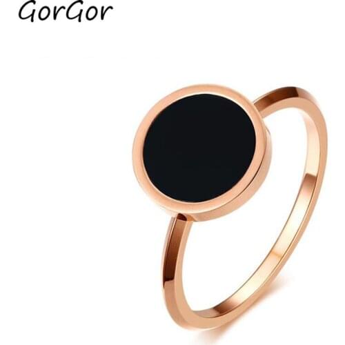GorGor Rings Women Titanium Steel Rose Gold Enamel Process Pattern Round Simplicity Exquisite Fashion Accessories R-344R