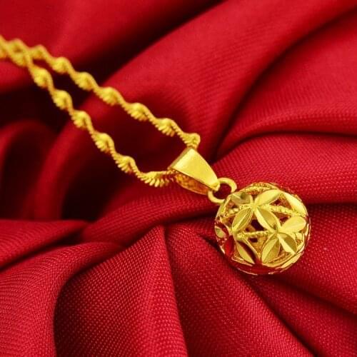 Pendant Necklaces for Women Hollow Clover Ball Women Necklaces Real Yellow Gold Plated Wedding Engagement Necklaces New Jewelry
