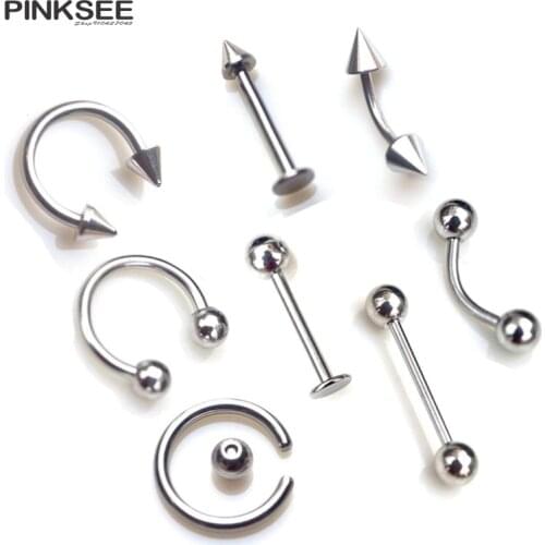 10Pcs Mixed Styles Stainless Steel Eyebrow Navel Belly Lip Tongue Nose Piercing Bar Ring Labret Barbell Piercing Body Jewelry