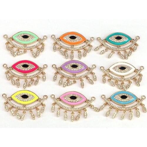 5Pcs,CZ Micro Pave Enamel Colorful Evil Eye With Teardrop Shape Pendant, Gold Filled Eye Charm,DIY Jewelry Supply, Accessories