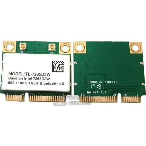 Laptop Wireless Card MC-AC7265 Half Mini PCI-E Wifi Card For Bluetooth 4.2 802.11ac Dual Band 2.4G 5Ghz Adapte