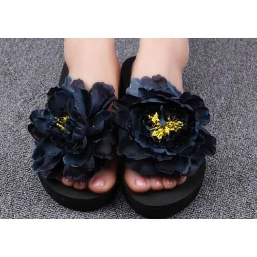 HAHAFLOWER Bohemia Flowers Ladies Flip Flops Beach Slippers Platform Women Sandals Slip On Summer Women Shoes Big Size A001