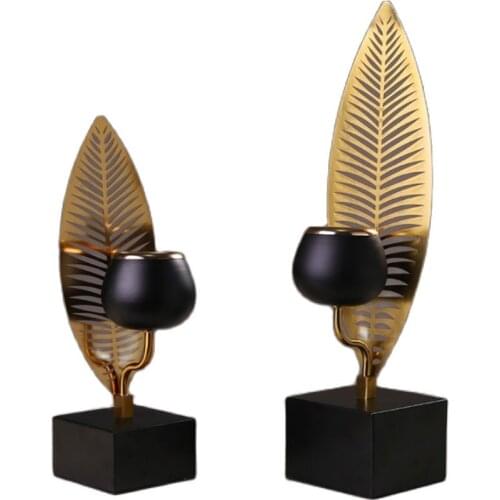 Black candlestick for candlelight dinner gold leaves fragrance candelabrum home ornaments