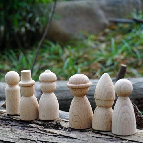 10Pc Beech Wood Peg Dolls Home Deco Natural Girls And Boys Family Unpainted Wood Blanks For Diy Wood Crafts For Baby Toys