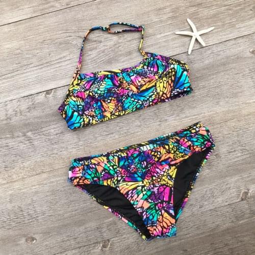7-14 Years Butterfly Print Kids Bikinis 2020 Girls Swimsuit Swimwear Brazilian Bikini Kids Swimming Suit Biquini Bathing Suit 97
