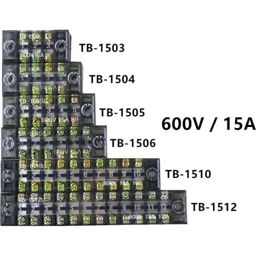 1Pcs Dual Row Screw Terminal Block Strip Wire Connector 600V 15A TB-1503 / TB1504 /TB1505/ TB1506 / TB-1510 /TB-1512 Optional
