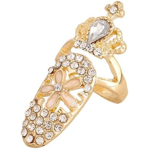 European Fashion Resizable Alloy Crown Flower Finger Rings With Rhinestone