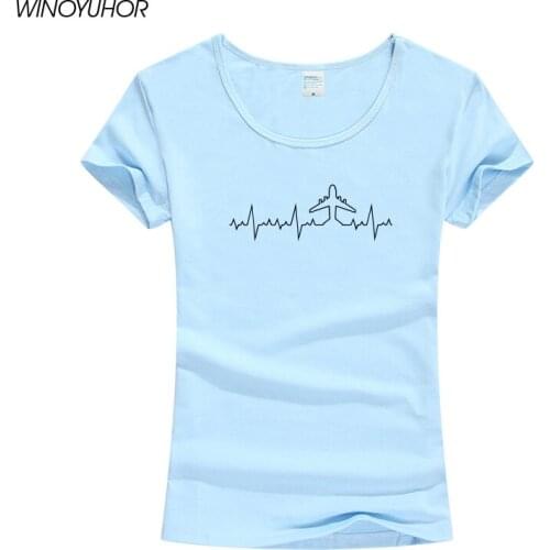 Heartbeat Plane Pilot Funny Print T Shirt Women Fashion Short Sleeve Cotton Plane Driver T-Shirts Female Clothing