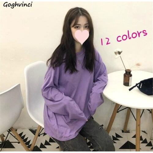 Long Sleeve T-shirts Women Spring Solid Loose 2XL Korean Casual Soft Ins Trendy Womens Tops All-match Ulzzang Autumn Chic Teens